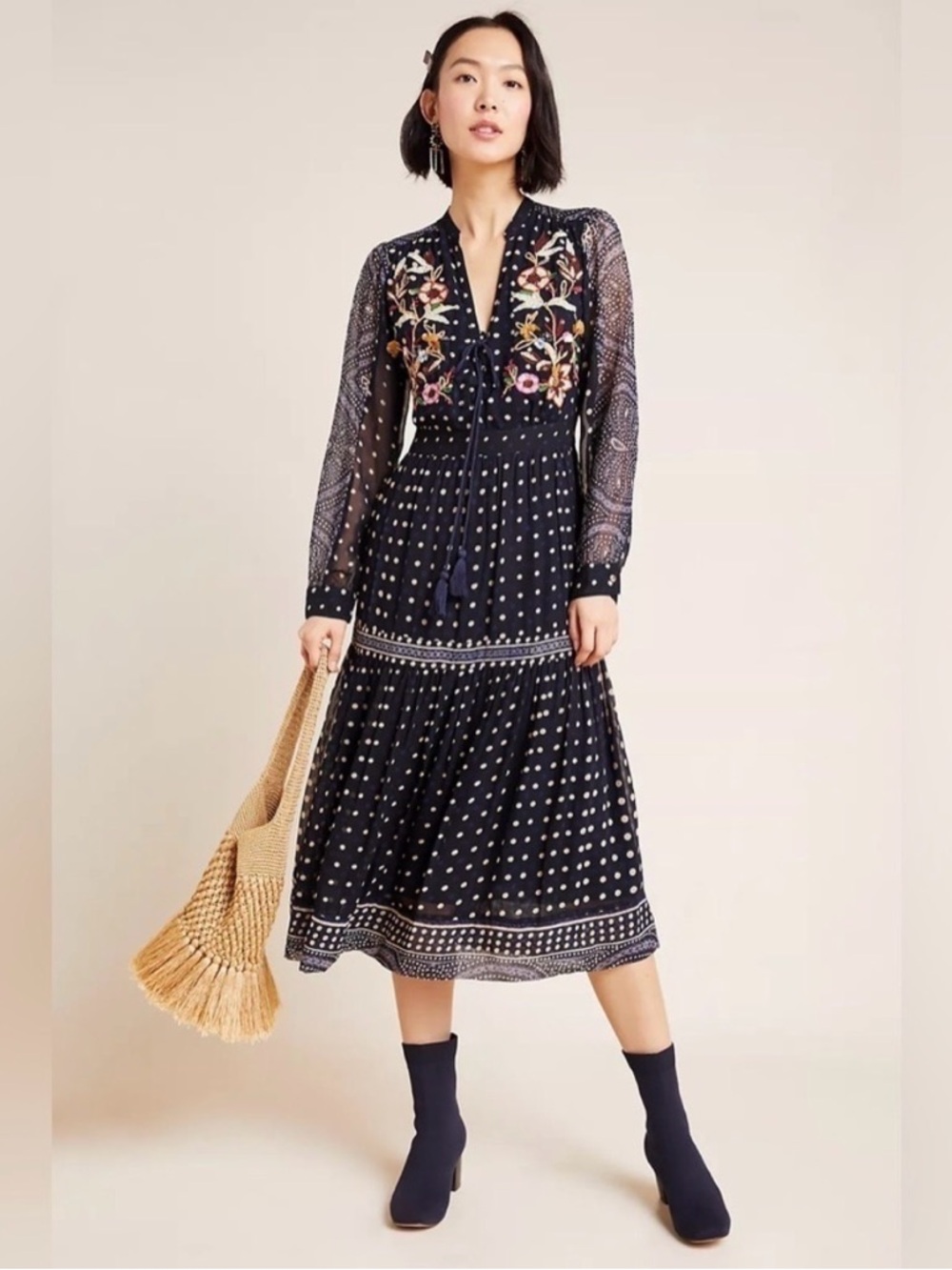Anthropologie Maeve Cassidy Embroidered Midi Dress